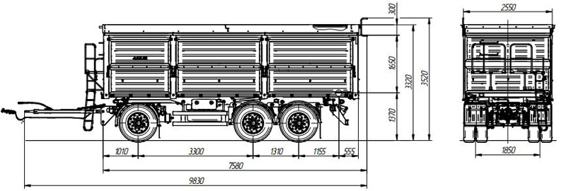 Прицеп самосвальный 8593-41 (бортовое исполнение)